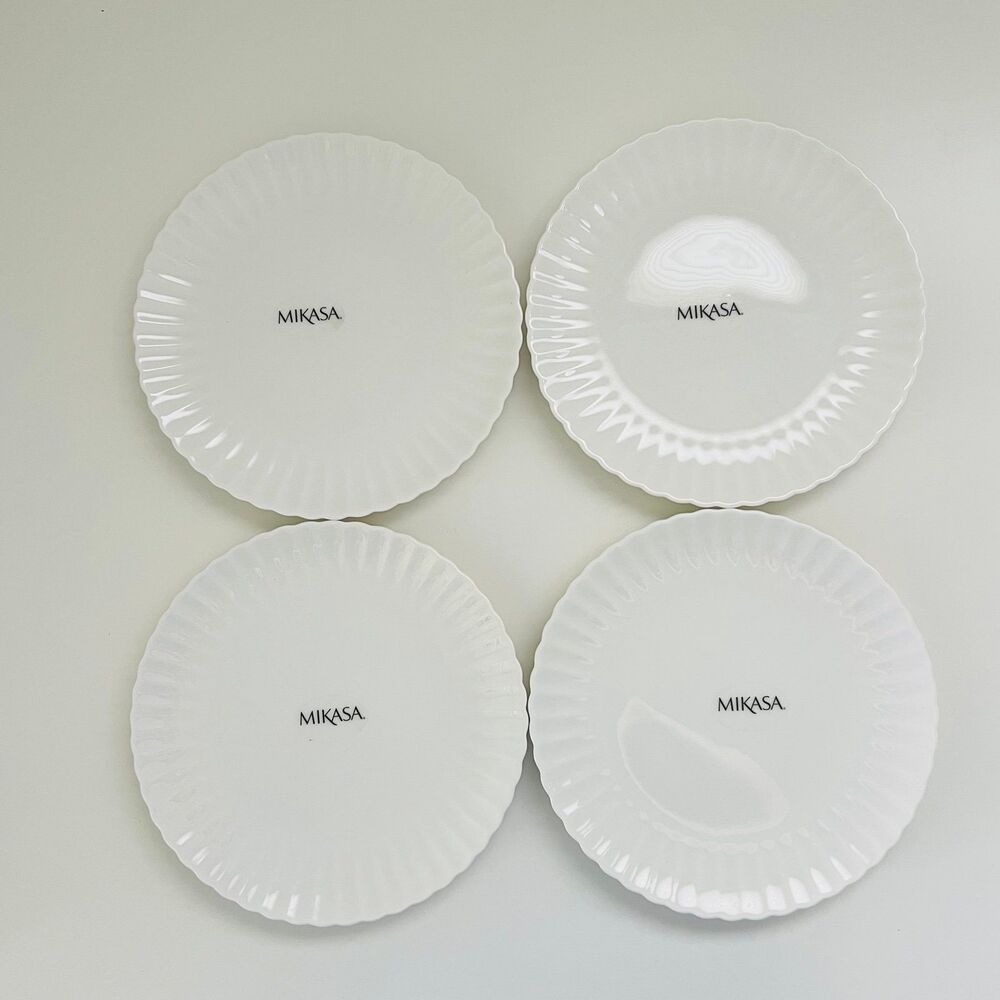 MIKASA Isadora White Scalloped Edge Bone China Salad Plates, Set of 4